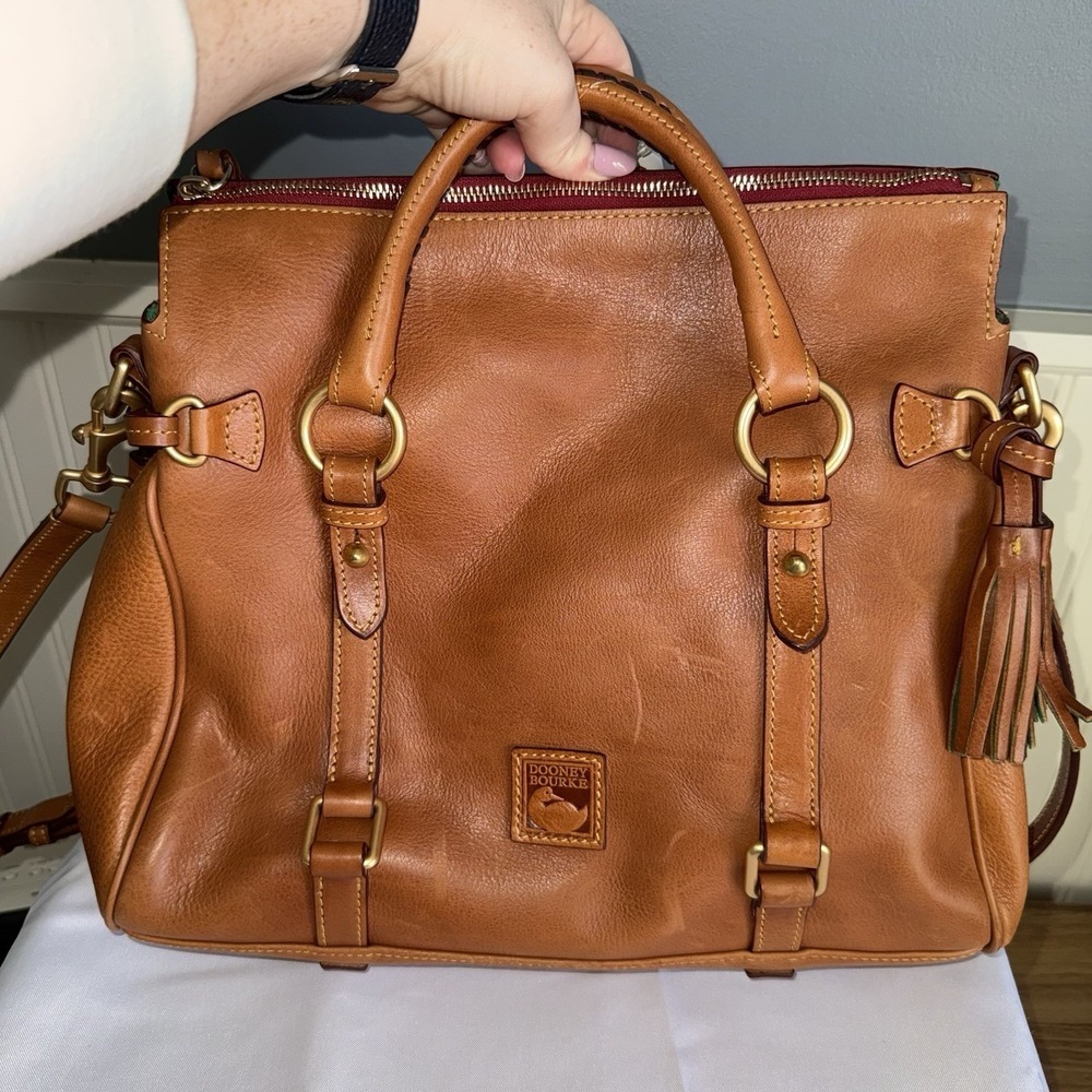 Dooney & Bourke Natural Brown Florentine Large Satchel Crossbody Bag Purse NWT
